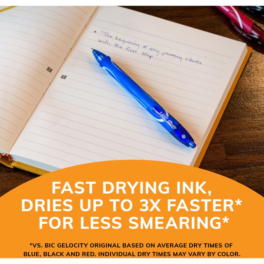 BIC Gel-ocity Gel Pen - 0.7 mm Medium Pen Point - Retractable - Assorted Ink - Gel-based - 12 Pack