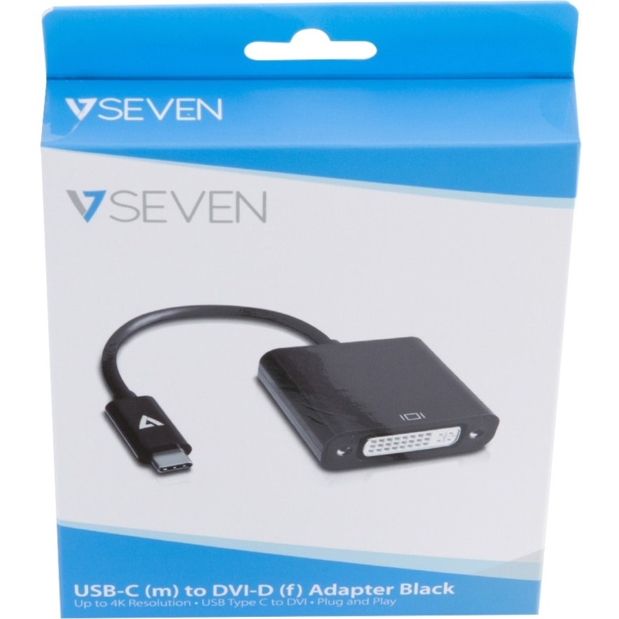 V7 Black USB Video Adapter USB-C Male to DVI-I Female
