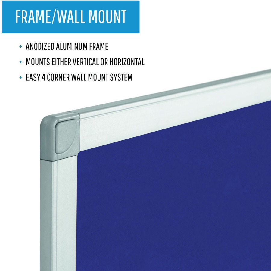 MasterVision Ayda Fabric 36"W Bulletin Board - Blue Fabric Surface - Robust, Tackable, Sleek Style - 1 Each - 0.5" x 36"