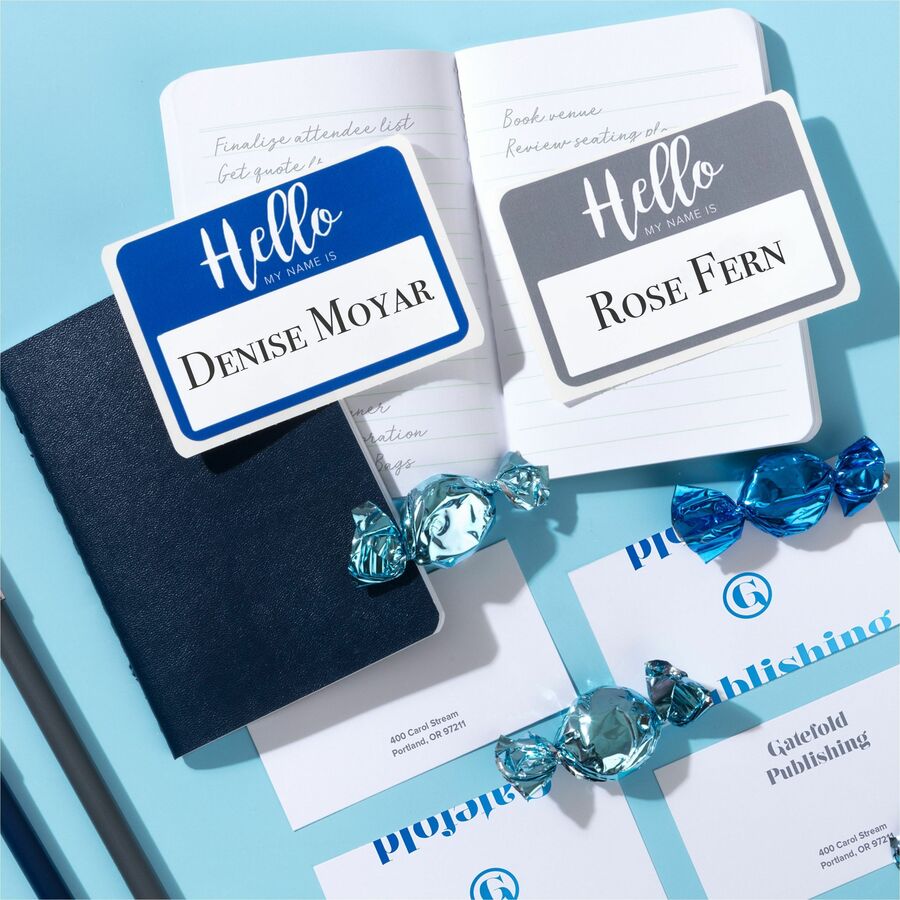 Avery Self-Adhesive Name Tags - "Hello My Name Is" - 11" Height x 8 1/2" Width - Removable Adhesive - Rectangle - Laser, Inkjet - Matte - White - Film - 8 / Sheet - 15 Total Sheets - 120 Total Label(s) - 5 - Print-to-the Edge, Removable, Self-adhesive, Cu