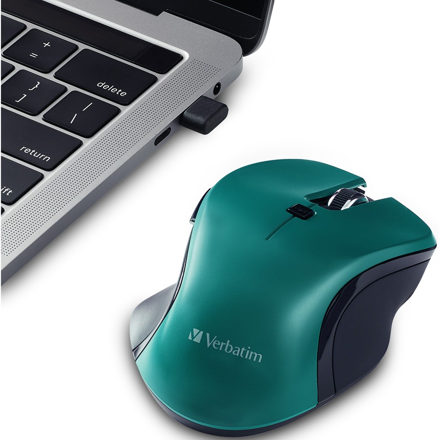 Verbatim USB-C™ Wireless Blue LED Mouse - Teal - Blue LED/Optical - Wireless - Radio Frequency - 2.40 GHz - Teal - 1 Pack - USB Type C - 1600 dpi - 6 Button(s) = VER70247