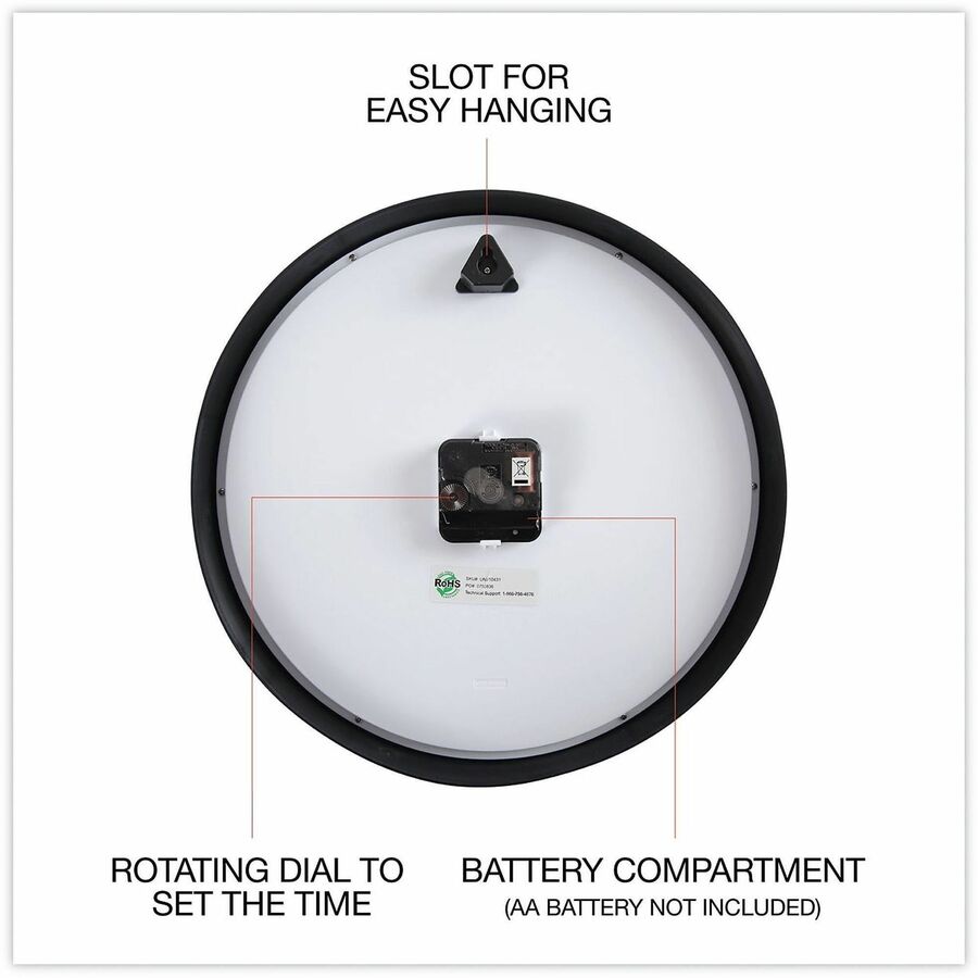 Universal Products Wall Clock - Analog - Quartz - Black Case - Plastic