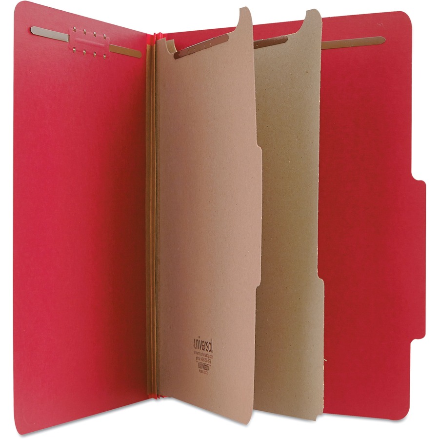 Universal 2/5 Tab Cut Letter Classification Folder - 8 1/2" x 11" - 2" Expansion - 6 Fastener(s) - 2" Fastener Capacity - Top Tab Location - Right of Center Tab Position - 2 Divider(s) - Ruby Red - 10 Box