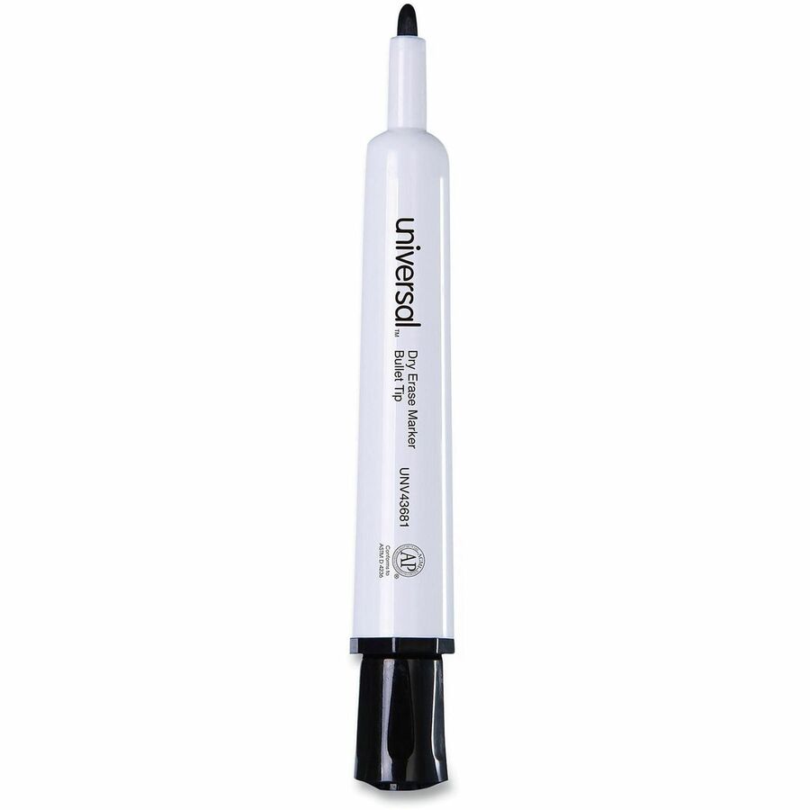 Universal Dry Erase Marker, Medium Bullet Tip, Black, Dozen - Medium Bullet Marker Point - Black Ink - Dry - General Purpose - 1 Dozen