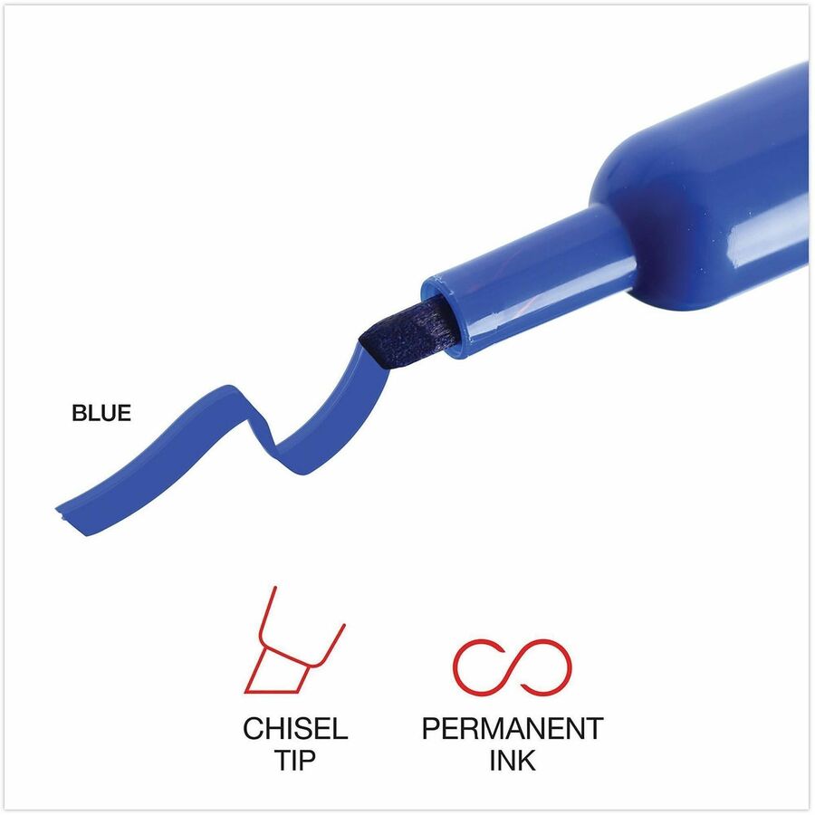 Universal Chisel Tip Permanent Marker, Broad Chisel Tip, Blue, Dozen - Broad Chisel Marker Point - Blue Ink - General Purpose - 1 Dozen