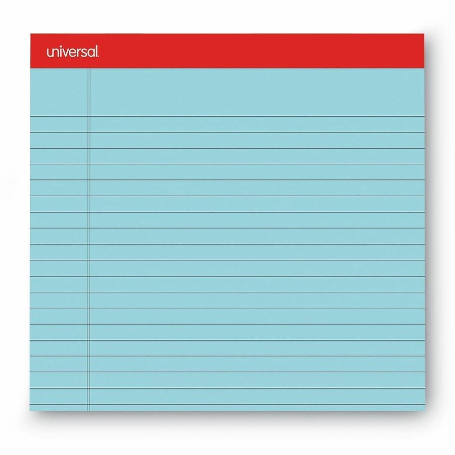Universal Notepad - 1 Subject(s) - 50 Sheets - Tape Bound - Wide Ruled, Legal Ruled Front Ruling - 16 lb Basis Weight - 11" Height x 8.5" Width - Blue Paper - Chipboard Cover - 1 Dozen
