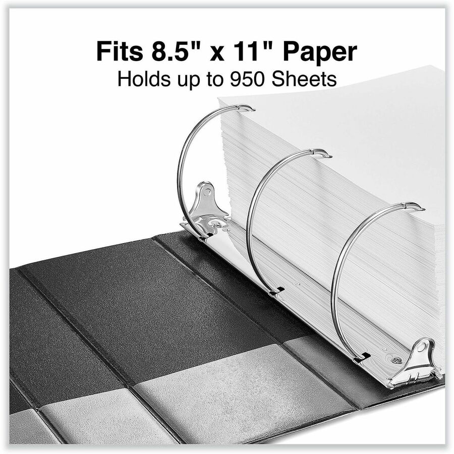 Universal Ring Binder - 5" Binder Capacity - Letter - 8 1/2" x 11" Sheet Size - 950 Sheet Capacity - 3 Ring(s) - Fastener(s): Ring - Pocket(s): 2, Inside Front & Back - Polypropylene - Black - Non-stick - 1 Each