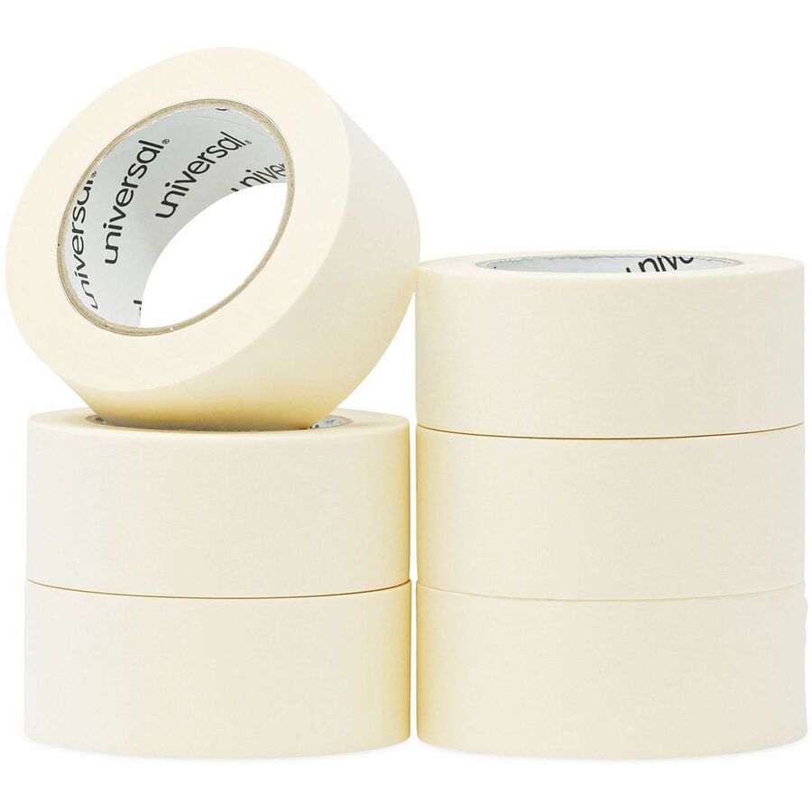 Universal General-Purpose Masking Tape, 3" Core, 48 mm x 54.8 m, Beige, 24/Carton - 59.93 yd Length x 1.89" Width x 5.5 mil Thickness - 3" Core - Beige - Natural Rubber - Crepe Paper Backing - 24 / Carton