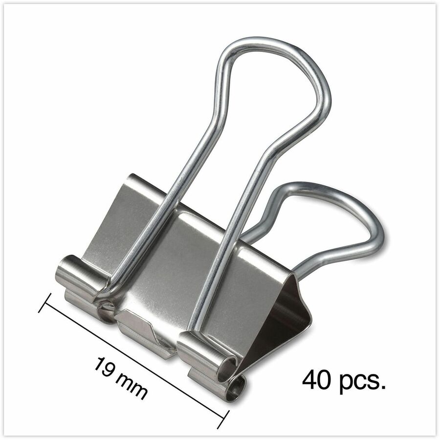Universal Binder Clips with Storage Tub, Small, Silver, 40/Pack - Small - 0.7" Width - 0.38" Size Capacity - Silver - Metal, Steel Wire - 40 / Pack