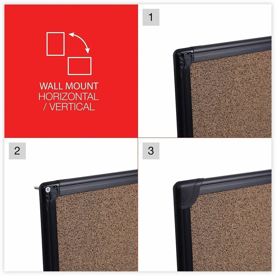 Universal Bulletin Board - 17.71" Board Height x 23.62" Board Width x 0.47" Board Depth - Brown Rubber, Cork Surface - Durable, Sleek Style, Heavy Duty, Sturdy - Black Aluminum Frame - 1 Each