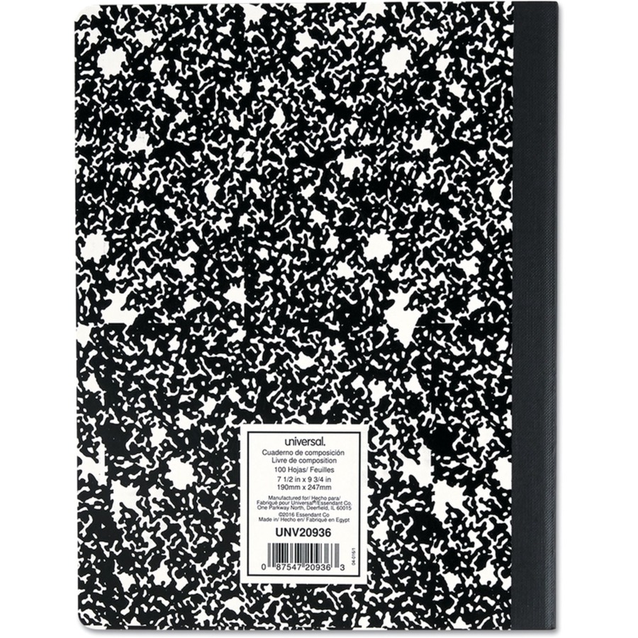 Universal Notebook - 1 Subject(s) - 100 Sheets - Sewn - Wide Ruled, Legal Ruled Front Ruling - 15 lb Basis Weight - 9.75" Height x 7.5" Width - White Paper - Black Marble Chipboard Cover - 6 / Pack