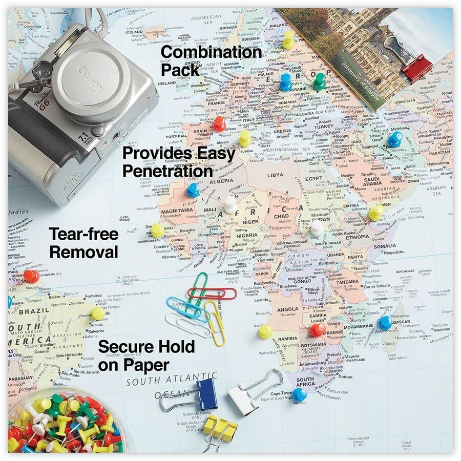 Universal Binder Clip/Paper Clip/Push Pin Set - Assorted Sizes - Assorted, Blue, Green, Red, White, Yellow - Metal, Plastic - 6 Kit