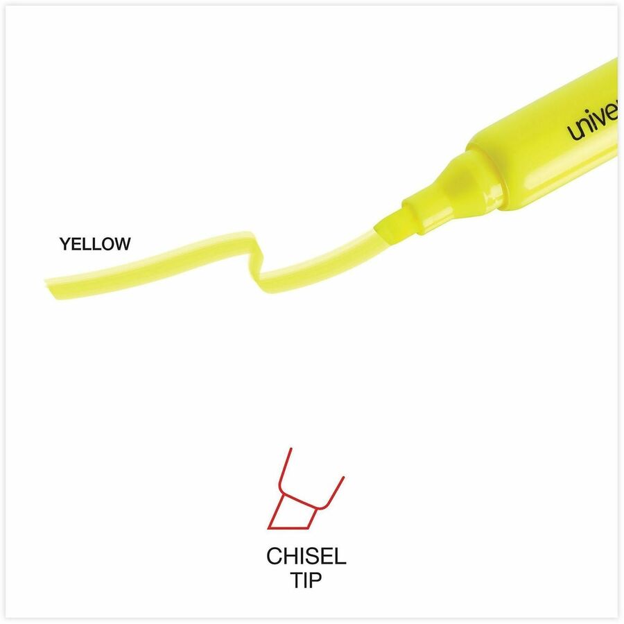 Universal Highlighter - Chisel Marker Point - Fluorescent Yellow Ink - Yellow Round, Tank Barrel - 36 / Pack