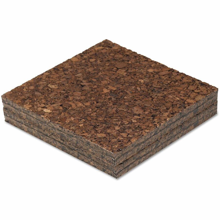 Universal Bulletin Board - 12" Board Height x 12" Board Width x 0.37" Board Depth - Dark Brown Natural Cork Surface - Noise Absorbant, Self-healing - 12" Height x 12" Width x 0.4" Depth - 4 / Pack