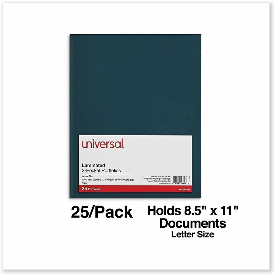 Universal Pocket Folder - 11" x 8 1/2" - 100 Sheets Capacity - 2 Inside Front & Back Pocket(s) - Laminated - 25 Box
