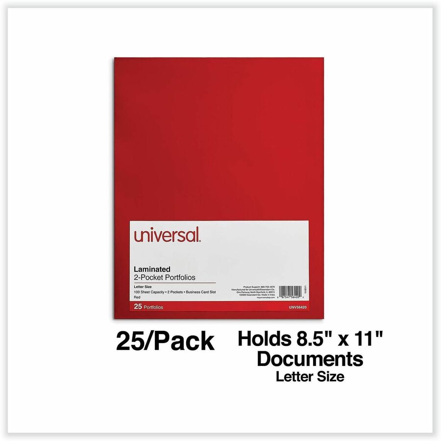 Universal Pocket Folder - 11" x 8 1/2" - 100 Sheets Capacity - 2 Inside Front & Back Pocket(s) - Laminated - 25 Box