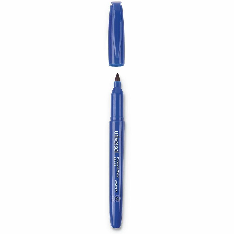 Universal Pen-Style Permanent Marker, Fine Bullet Tip, Blue, Dozen - Fine Bullet Marker Point - Blue Ink - General Purpose - 1 Dozen