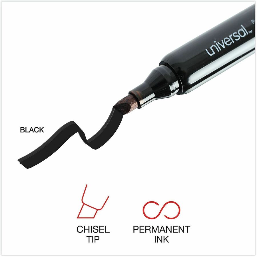 Universal Chisel Tip Permanent Marker Value Pack, Broad Chisel Tip, Black, 60/Pack - Broad Chisel Marker Point - Black Ink - General Purpose - 60 / Pack
