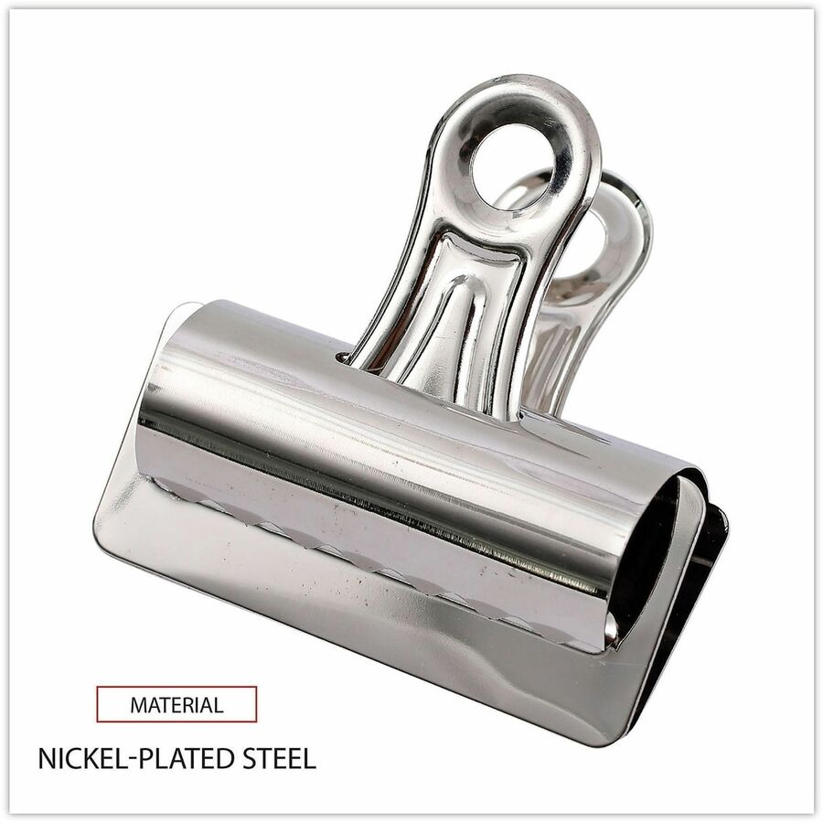 Universal Bulldog Clips, Jumbo, Nickel, 12/Pack - Jumbo - 3" Width - 1" Size Capacity - Nickel - Nickel Plated Steel - 12 / Pack