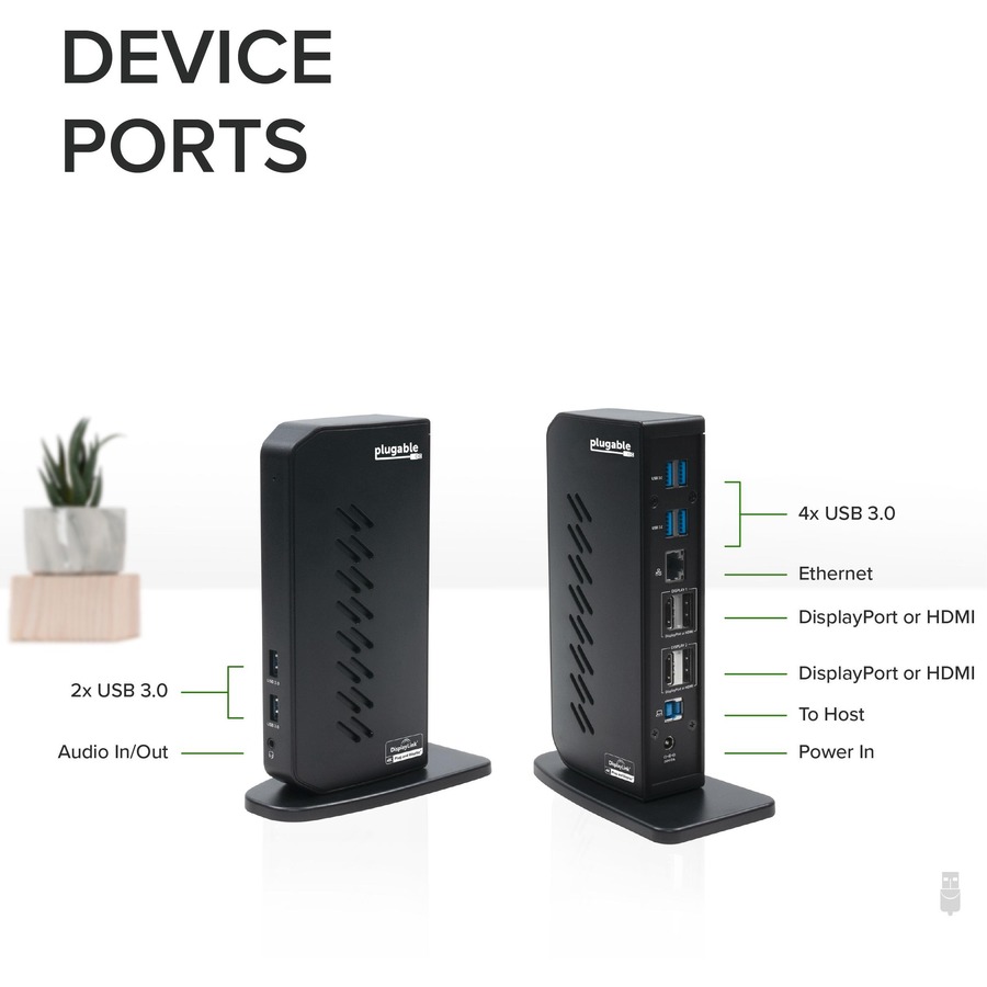 Plugable USB 3 & USB-C Dual 4K Display Docking Station with Displayport and HDMI for Windows & Mac