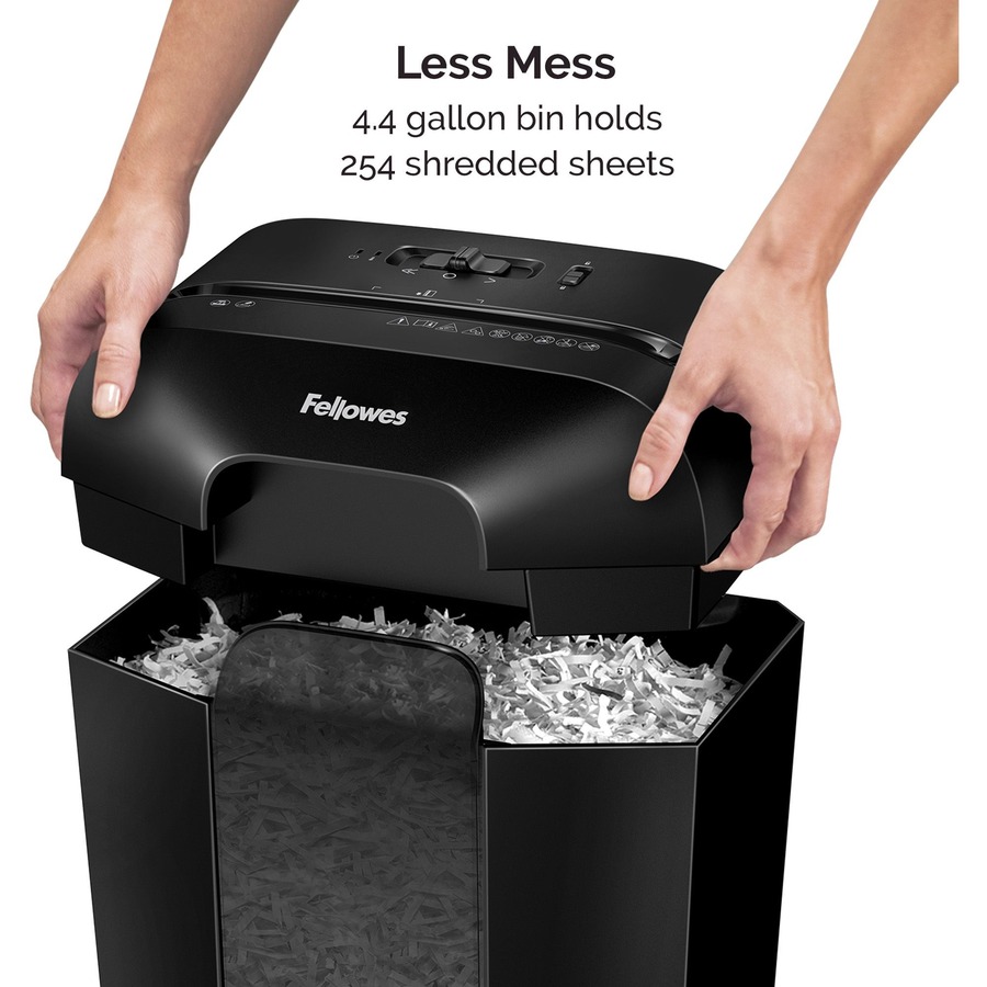 Fellowes LX45 Cross-cut Shredder - Non-continuous Shredder - Cross Cut - 8 Per Pass - for shredding Staples, Paper, Paper Clip, Credit Card - 0.2" x 1.6" Shred Size - P-4 - 6 Minute Run Time - 20 Minute Cool Down Time - 15.14 L Wastebin Capacity - Black = FEL4400201