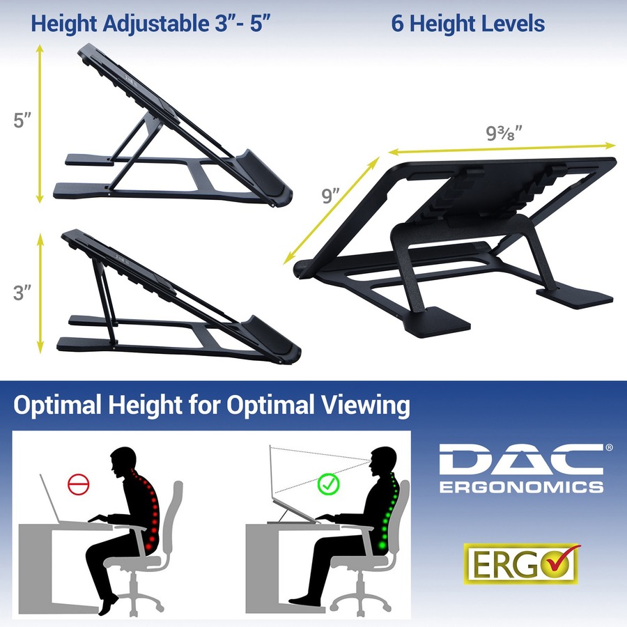 DAC Portable Laptop Stand With 6 Height Levels - Notebook, Tablet Support - Aluminum Alloy - Black - Laptop Stands & Pads - DTAMP224