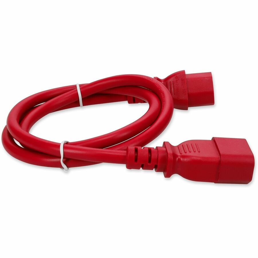 Red 8 ft IEC C13 to C14 power cable rated 100-250 V 15 A for rack equipment — alternate view 4