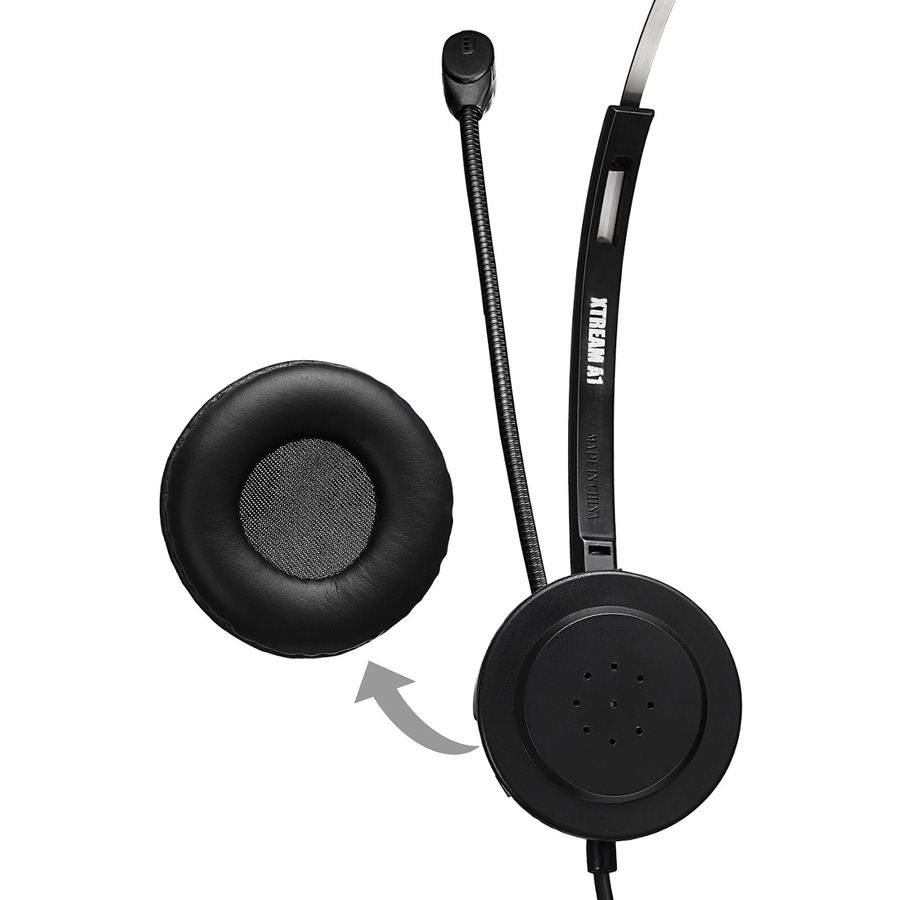 Adesso USB Single-Sided Headset with Adjustable Microphone- Noise Cancelling- Mono - USB - Wired - Over-the-head - 6 ft Cable -, Omni-directional Microphone - Black