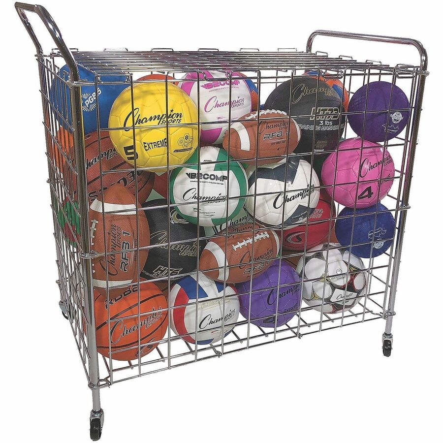 Champion Sports Portable Lockable Ball Locker - 4 Casters - Steel - 39" Length x 24" Width x 40" Height - Silver, Chrome - 1 Each