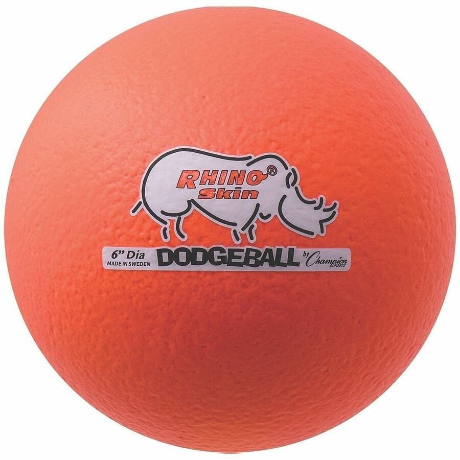 Champion Sports Rhino Skin Low Bounce Dodgeball Set - 6.30" - Low Density Foam - Neon Orange - 6 / Set