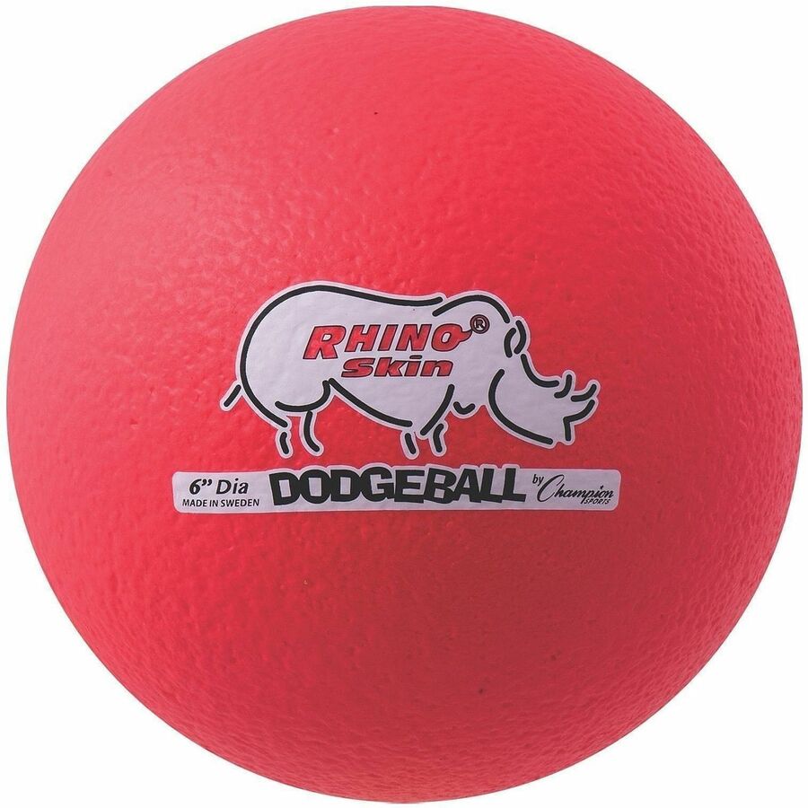 Champion Sports Rhino Skin Low Bounce Dodgeball Set - 6.30" - Low Density Foam - Neon Red - 6 / Set