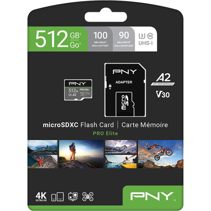 PNY PRO Elite 512 GB Class 10/UHS-I (U3) microSDXC - 100 MB/s Read - 90 MB/s Write