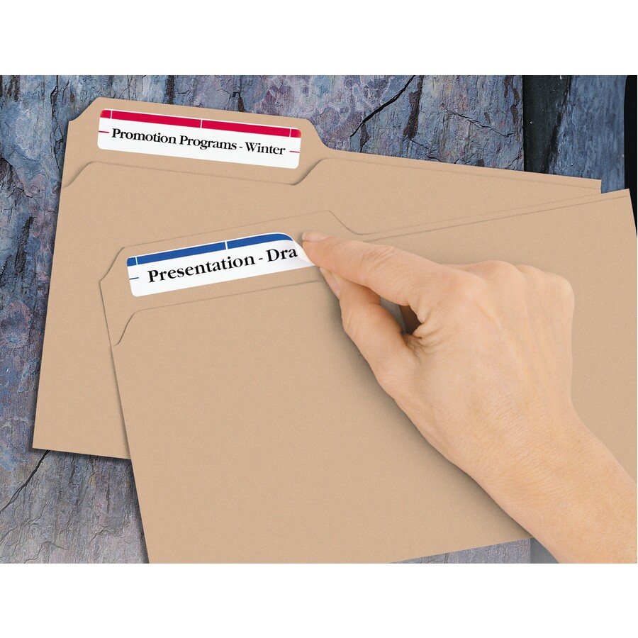 Avery® Removable File Folder Labels - 2/3" Width x 3 7/16" Length - Removable Adhesive - Rectangle - Laser, Inkjet - Assorted, Dark Blue, Dark Red, Green, Yellow - Paper - 7 / Sheet - 648 Total Sheets - 4536 Total Label(s) - 18 / Carton