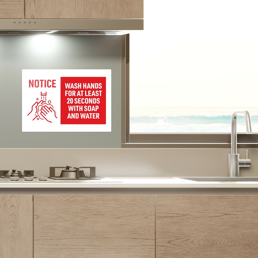 Avery® Surface Safe NOTICE WASH HANDS Wall Decals - 5 / Pack - Wash Hands for at Least 20 Seconds Print/Message - 7" Width x 10" Height - Rectangular Shape - Water Resistant, Pre-printed, Chemical Resistant, Abrasion Resistant, Tear Resistant, Durable