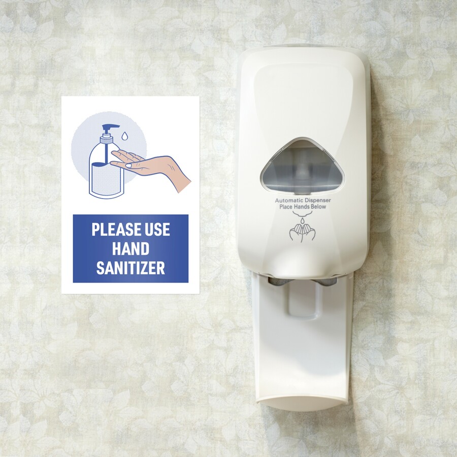 Avery® Surface Safe USE HAND SANITIZER Wall Decals - 5 / Pack - Please Use Hand Sanitizer Print/Message - 7" Width x 10" Height - Rectangular Shape - Water Resistant, Pre-printed, Chemical Resistant, Abrasion Resistant, Tear Resistant, Durable, UV Res