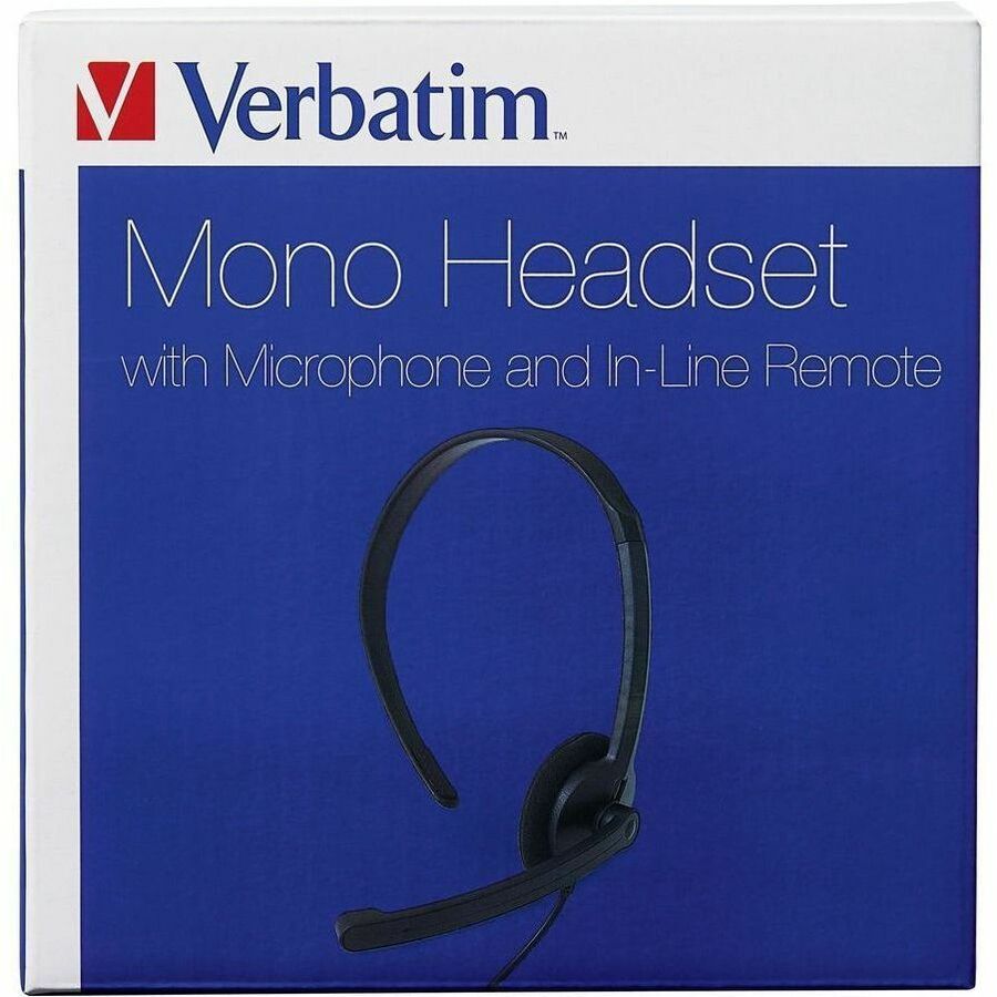 Verbatim Mono Headset with Microphone and In-Line Remote - Mono - Mini-phone (3.5mm) - Wired - 32 Ohm - 20 Hz - 20 kHz - Over-the-head - Monaural - Circumaural - 5.25 ft Cable - Omni-directional Microphone