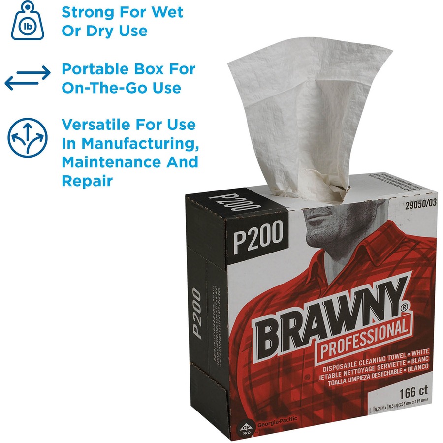 Brawny® Professional P200 Disposable Cleaning Towels - 4 Ply - Quarter-fold - 9.20" x 16.50" - 830 Sheets - Brown - Paper - 166 Per Box - 5 / Carton