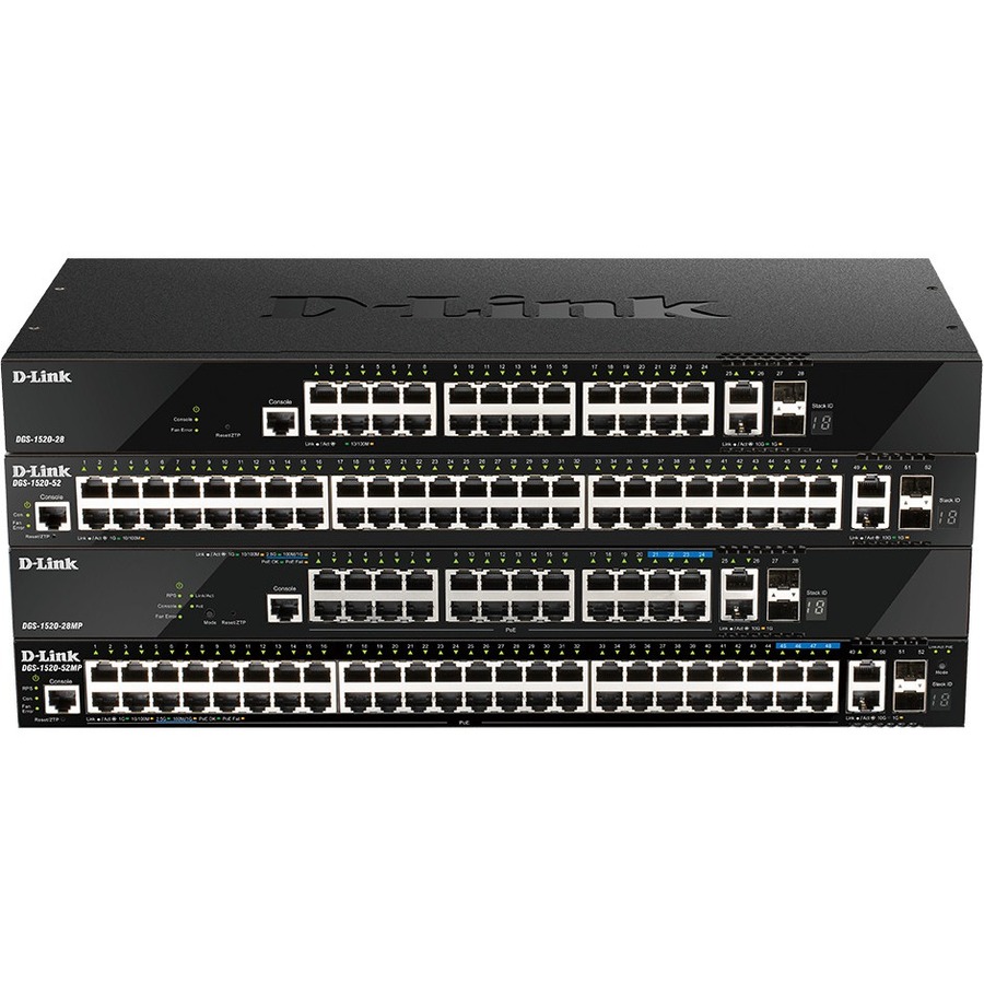 D-Link DGS-1520-28MP 28-port Gigabit PoE smart switch with 4 10 Gb uplinks — alternate view 4