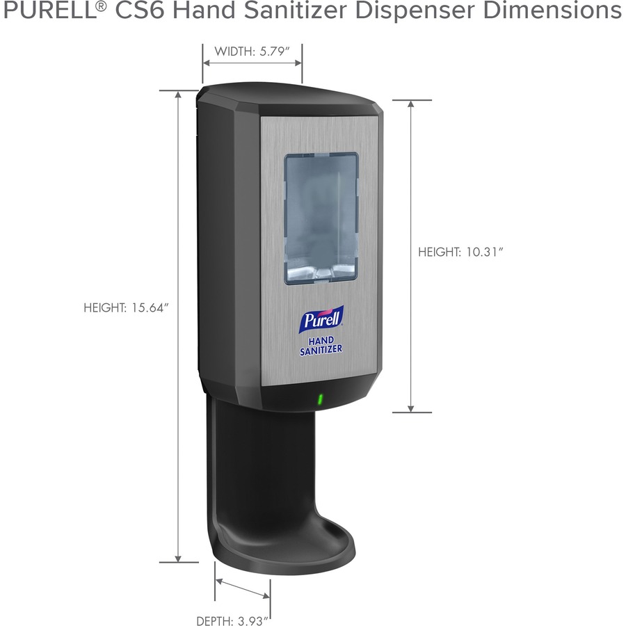 PURELL® CS6 Hand Sanitizer Dispenser - Automatic - 1.27 quart Capacity - Support 4 x C Battery - Wall Mountable, Refillable, Site Window, Locking Mechanism, Touch-free - Graphite - 1 / Carton