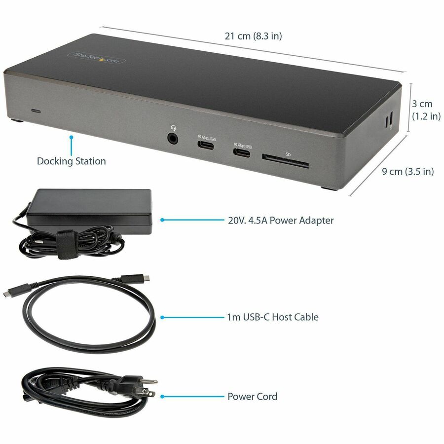 StarTech USB C Dock, Triple 4K Monitor USB-C Docking Station with DP 1.4 & DSC, 2x DisplayPort & 1x HDMI, 100W PD, 6x USB (2x 10Gbps)