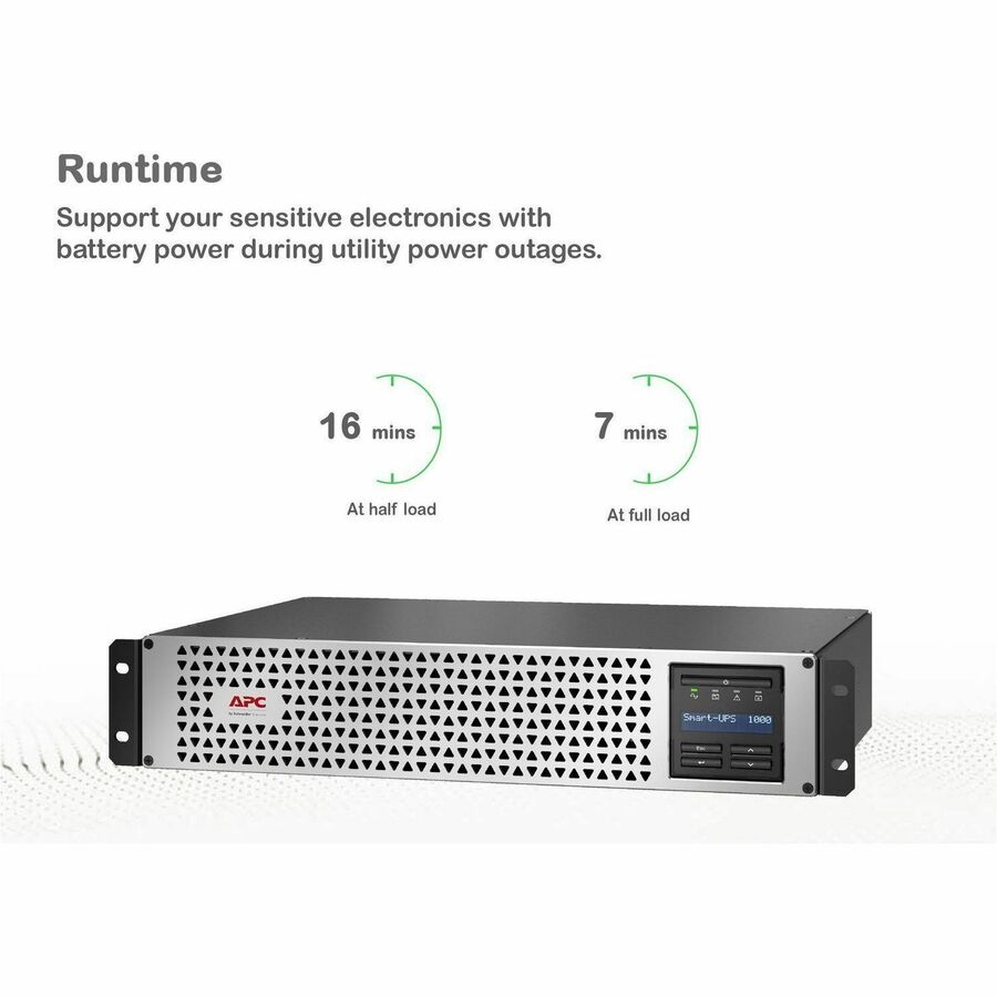 APC Smart-UPS, Line Interactive, 1000VA, Lithium-ion, Rackmount 2U, 120V, 6x NEMA 5-15R outlets, SmartConnect Port+Network Card, Short Depth, AVR