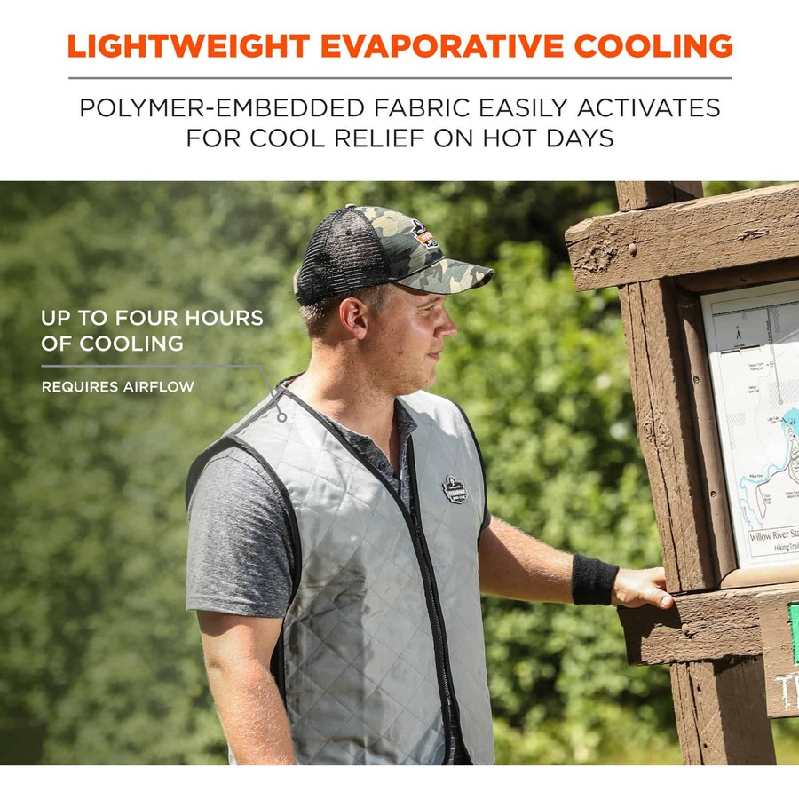 Ergodyne 6665 Evaporative Cooling Vest - Medium Size - Polyester, Fabric, Nylon, Mesh - Black, Gray - Water Repellent, Pocket, Comfortable, Durable, Ventilation, Stretchable, Lightweight, Washable, Breathable, Evaporation Resistant - 1 Each