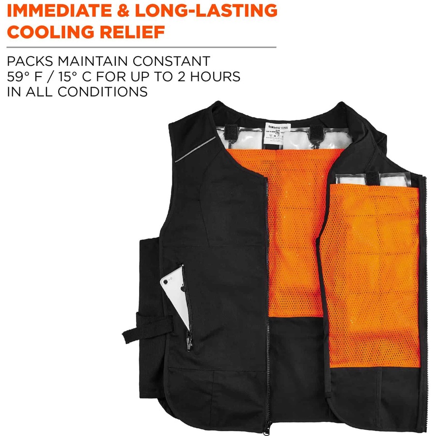 Chill-Its 6260 Safety Vest - Recommended for: Pulp & Paper, Indoor, Outdoor, Biking, Motorcycle - Small/Medium Size - 40" Chest - Zipper Closure - Polyester, Cotton - Black - Lightweight, Flexible, Adjustable, Heavy Duty, Pocket, Long Lasting - 1 Each