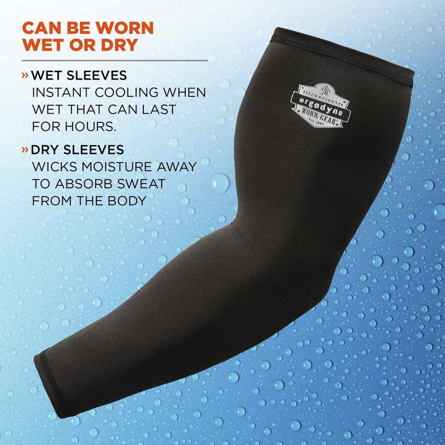 Ergodyne 6690 Cooling Arm Sleeves - 16.90" Length - Black - Fabric - Durable, Comfortable, UV Protection, Abrasion Resistant, Moisture Wicking, Anti-odor, Machine Washable, Chemical-free, Stretchable