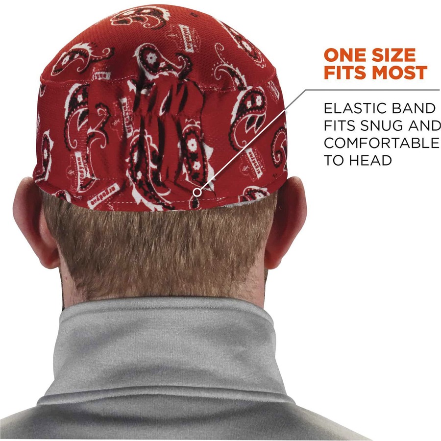 Chill-Its 6630 Red Western Skull Cap - Terry Cloth - Fabric, Elastic - Red Western