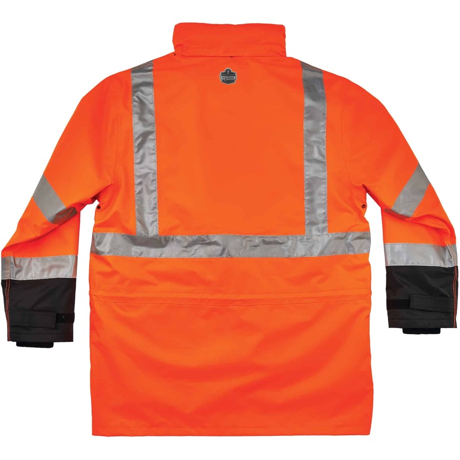 Ergodyne 8388 Type R Class 3/2 Thermal Jacket Kit - 5-Xtra Large Size - Dirt Protection - Zipper Closure - Polyurethane, 300D Oxford Polyester, Thinsulate - Orange - Breathable, Pocket, Front Pocket, Reflective, Mic Tab, Weather Proof, Inset Hood, Cell Ph