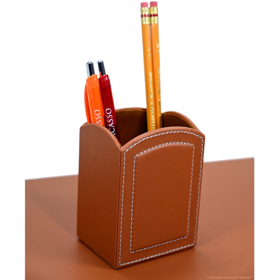 Dacasso 5-piece Home/Office Leather Desk Accessory Set - Velveteen, PU Leather - Tan - 1 Each 5