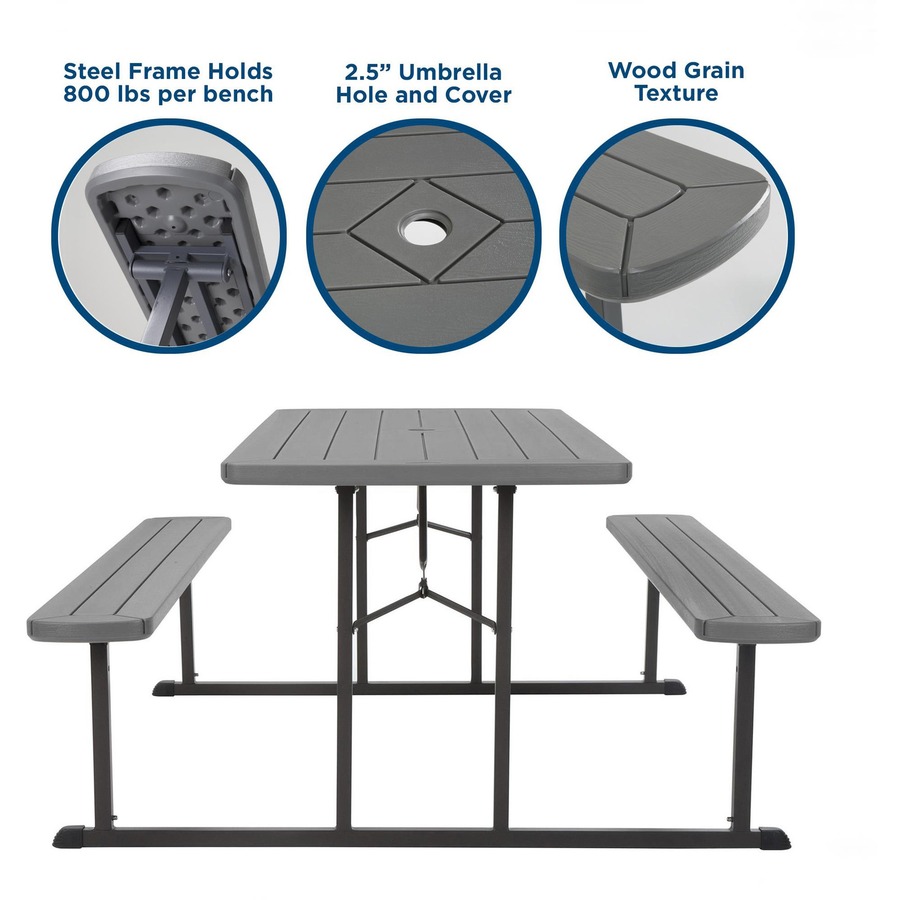 Cosco Folding Picnic Table - Taupe Top - 800 lb Capacity - 72" Table Top Width x 57" Table Top Depth - 29" Height - Wood Grain, Resin Top Material - 1 Each