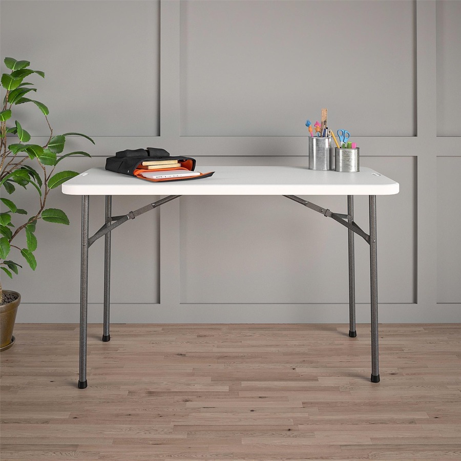 Cosco Straight Folding Utility Table - Rectangle Top - Four Leg Base - 4 Legs - 200 lb Capacity x 48" Table Top Width x 24" Table Top Depth - 29.25" Height - White - 1 Each