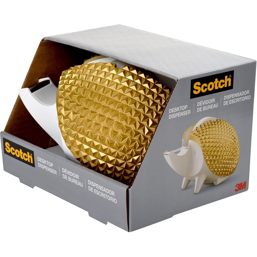 Scotch C47 Hedgehog Desktop Tape Dispenser Gold 1" Core - Refillable - Weighted Base, Easy to Use - Gold, Silver - 1 Each - Tape Dispensers - MMMC47HEDGEHOGG